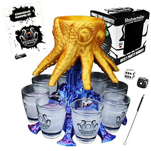 Schnapskrake® - Trinkspiele Set - inkl. 8 Schnapsgläser, Würfel und Trinkspiel Sammlung - Schnapsspender - saufspiele - trinkspiele für Erwachsene - Sauf Gadget - Drinking Game (Mystic Lila)