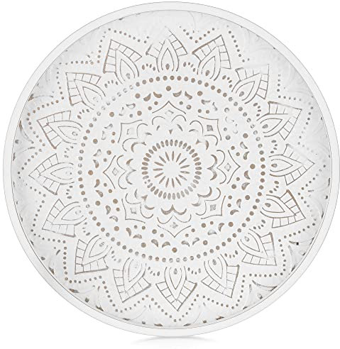 Hanobe Rund Tablett Holz Serviertablett: Home Klein Holztablett Deko Rustikal Weiß Tabletts Dekoration für Kaffee Küche Zähler, 30 cm