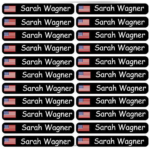 Namensaufkleber - Kinder - 46x7 mm 120 Stück - Fahne USA - mit Wunschtext - Name - personalisiert - Namensetiketten - für Jugendliche - Firma - Universität - Schule - Kinder - KITA