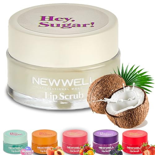 NEW WELL Exfoliante labial – Humedad intensa, vegano, 100% natural, libre de crueldad en animales (coco)
