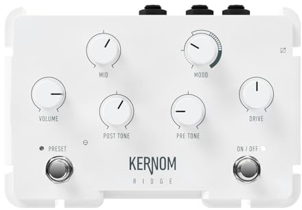 KERNOM Ridge Overdrive – vielseitiges analoges Effektpedal – True Bypass – 112 x 164 x 52 mm – für Gitarre, Bass, Keyboard, Gesang – mit Presets und MIDI-Anschluss (RIDGE-OVERDRIVE)