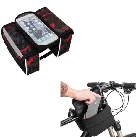 Jiujiutu Fahrrad rahmentasche lenkertasche fahrradtasche für MTB ahmentasche Fahrrad Handy wasserdicht oberrohrtasche bequem gepäcktasche (2-Taschen+Handytasche)