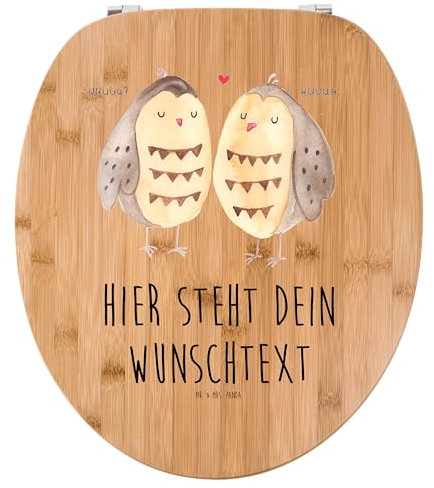 Mr. & Mrs. Panda Personalisierter WC Sitz Motiv Eulen Liebe - Personalisierte Geschenke, mit Namen, Klobrille, Freund, Toilettensitz, Eule, Toilettendeckel, All You Need Is Love, Klodeckel