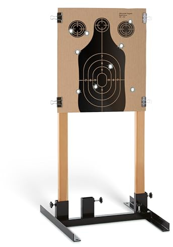 Base in acciaio per bersagli di tiro con sagoma di carta, larghezza regolabile da 20,3 cm a 61 cm, USPSA/IPSC – pratica IDPA, include 2 bersagli in cartone per tiro