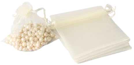 Wambere 100 Stück Organzabeutel Organzasäckchen Geschenkbeutel Kordelzugtaschen Geschenktasche Süßigkeitentüten Schmuckbeutel für Hochzeit Geburtstag Festivalparty Geschenkverpackung,Creme,10x12cm