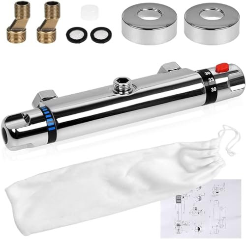 VOLTGY Thermostatische Duscharmatur aus verchromtem Messing, Thermostatarmatur für Badewanne mit Regulierung bis zu 38 °, Dusche Armatur