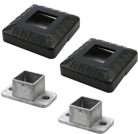 Chinflly Flange Cover & Base for 2 Square Posts, Aluminum, Black - Includes Post Cover Plate, Stair, Porch, Deck Railing Base Flange and Covers