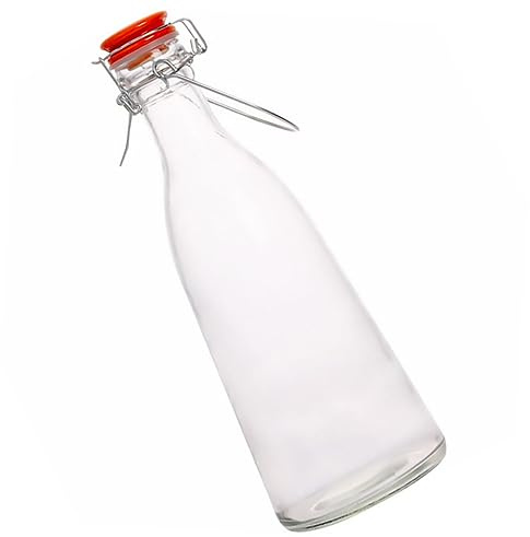 OUNONA Airtight Glass Food Storage Bottle 1100ml Red Swing Glass Bottle Easy to Carry Suitable for Beer and Milk Storage for Garden and Entertaining Friends at Home