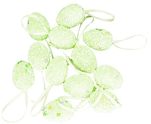 12x Ostereier zum Anhängen Ostereier Deko Hängdeko für Ostern Handbemalte Osterdeko mit tollen Mustern - Deko Ostereier in Rosa Farben Eierfarben Ostern Deko Ostereier mit Schnur zum (Green, One Size)