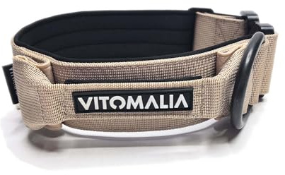 VITOMALIA® Taktisches Hundehalsband, 5 cm Breit: Stabiles Nylon, Magnet Handgriff, Sicherheitsschnalle, hundehalsband große Hunde (Beige, 5cm/L = 45cm-60cm)