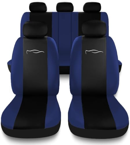 Susy Shop Set Universale Autositzbezüge Mit Rückenlehne Mit 2 Reißverschlüssen, Autositzbezüge Airbag Kompatibel (Schwarz/Dunkelblau)