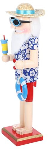 Amosfun Casse-Noisette Été Bois Figurine Décoratif Hawaïen Casse-Noisette pour Étagère Bureau Noël
