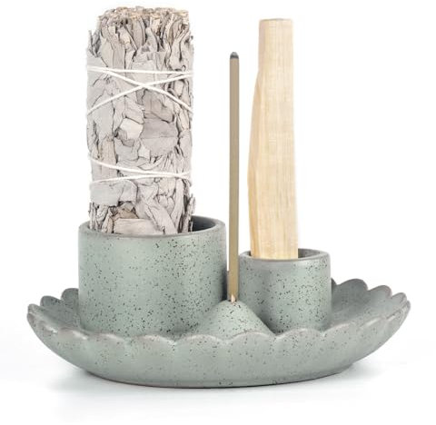 Porta Salvia, 3 in 1 Ceramica Porta Incenso per Palo Santo, Salvia, Vassoio Raccolta Cenere Fatto a Mano per Sala Meditazione