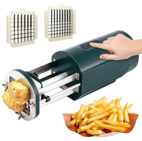 Cortador eléctrico de Patatas Fritas, Cortador de Patatas Fritas con Hoja de 1/2 y 3/8 Pulgadas, Cortador Profesional de Patatas Fritas Comercial y doméstico, Cortador automático de Patatas para