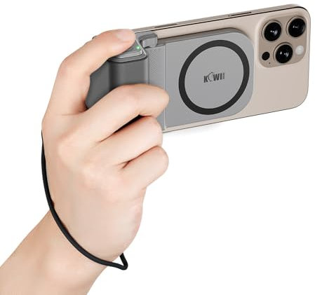 KIWIFOTOS Magnetic Smartphone Grip Holder Smartphone Camera Handle with Detachable Wireless Camera Remote Control, Tripod Mount with Cold Shoe for iPhone Android Shooting (Gray)