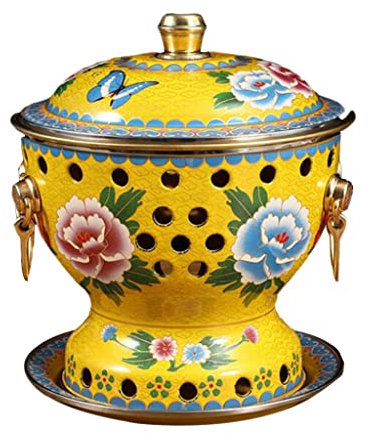 Single Person Small Copper Pot Old Beijing Small Fat Cow Hot Pot Chinese Traditional Cloisonne Hot Pot Commercial Alcohol Shares Red Copper Hot Pot(Yellow)