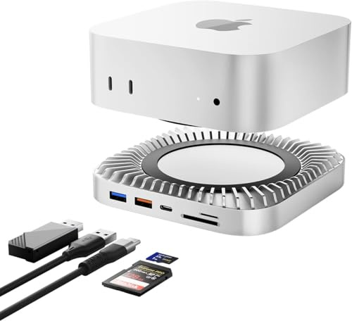 Mac mini M4 Hub & Stand mit NVMe SSD-Gehäuse, Aluminium Mac mini Ständer und HDMI Hub für M4 und Pro 2024 mit M.2 NVMe/SATA SSD-Gehäuse, 4K60Hz HDMI,10G USB A/C, 5G A*2, Ladung, SD/TF, Audio