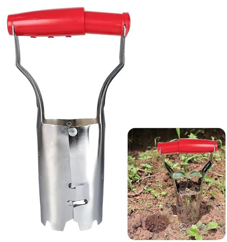 FairyPeach Plantoirs à Bulbes, Planteur de Bulbes à Fleurs avec Mesure, Trans-Planteur de Jardin, Outils de Plantation de Fleurs pour Semis de Fleurs, de Pommes de Terre et de Tomates (Rouge)
