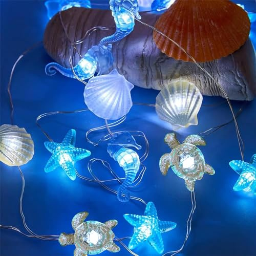 Lichterkette Meerestiere,2M 20 LED Lichterkette Kinderzimmer Meerestiere,Lichterkette Lnnen,Lichterkette Muscheln,Muschel Lichterkette,Meer Deko,Lichterketten Vorhang,Outdoor Christmas Decorations