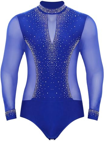 Xnihocha Men's Latin Dance Shirt Sparkle Leotard Unitard Tango Jazz Dance Bodysuit Tops Ballroom Dance Costume