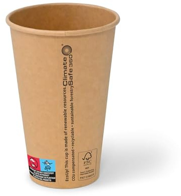 BIOZOYG Pappbecher 50 Stück 400 ml / 16 oz, Ø 90 mm, braun - Becher für Heißgetränke - Kaffeebecher to go aus Pappe - Einwegbecher, Alternative zu Styroporbecher