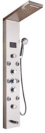 HPHPH Robinet de Douche de Salle de Bain Noir/brossé Nouvellement de Luxe, Panneau de Douche à LED, mitigeur de Baignoire à Colonne avec écran de température de Douche à Main(Brushed Nickle D)