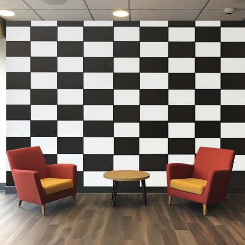 Générique Papier Peint Panoramique Plaid Noir et Blanc - Papier Peint Carreaux Geometrique - Deco Chambre Salon - Fresque Murale - Wallpaper - 150x105 cm I184