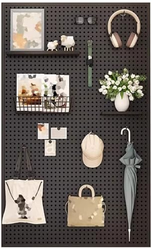 Ensemble de panneaux perforés muraux en métal avec crochets polyvalents pour garage, cuisine et chambre – Noir 100 x 70 x 2,5 cm