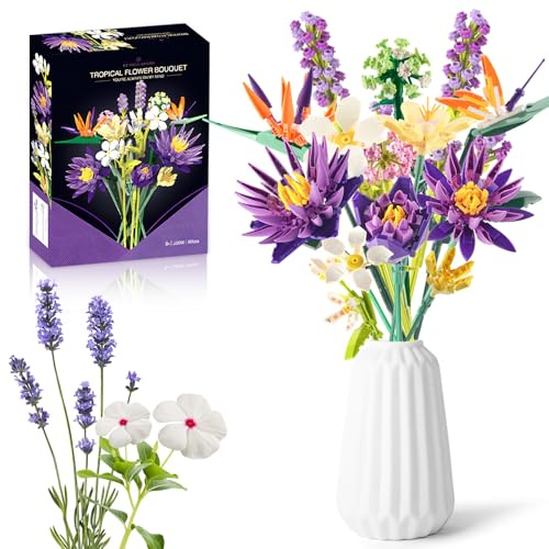 Set De Construction De Fleurs, DIY Pourpre Botanicals Le Bouquet Pour Adultes, 13 Bouquet de Fleurs Blocs de construction, Idee Cadeaux Pour Femme Hommes Enfants 8+, Accessoires De Décoration - 891