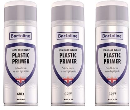 Bartoline Plastic Primer Grey Spray Paint 400ml – 3 Pack High Adhesion Primer for PVC, Resin, Vinyl, Fibreglass & More - Interior and Exterior Use Fast-Drying Matte Finish