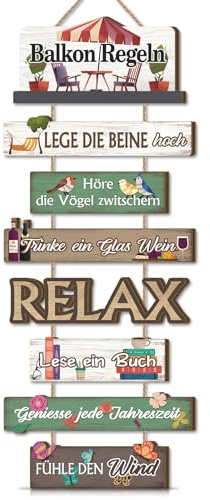 BINCUE Balkonregeln Schild,Regeln Schilder mit Sprüchen,Balkon Geschenk Gärtner,Türkranz Frühling Willkommensschild haustür,Frühling Patio Relax Balkondeko für Außenbereich Gartenhaus Terrasse