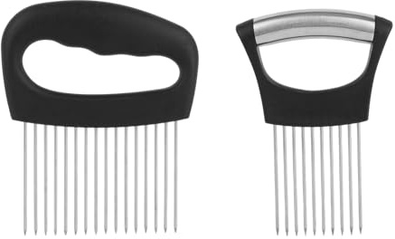 2 PCS Onion Holder for Slicing, Stainless Steel Onion Slicer Tool Kit with Extra-Large & Standard Size Holders, 16 & 10 Needle Vegetable Cutter Guide for Uniform Slices, Kitchen Gadget