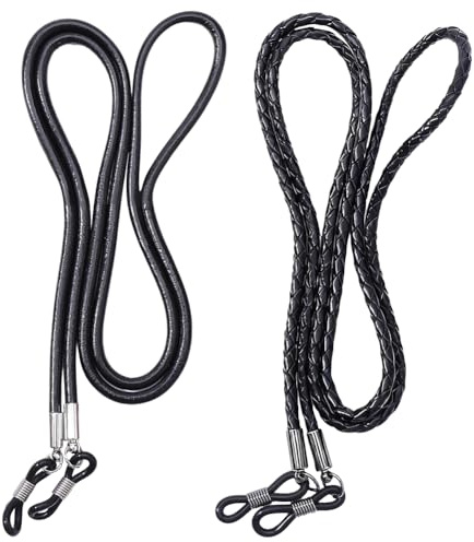 CALFOVERA 2 pz 2 Stili Vera Pelle Intrecciata Cordino per Occhiali Corda in Pelle di Vacchetta Universale Cinturino per Occhiali Catene Porta Intorno al Collo Cordino di Fissaggio Uomo Donna da S
