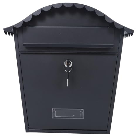 OSALADI Boîte aux Lettres Murale Verrouillable en Métal Noir 368 X 358 X 135 CM pour Extérieur Boîte aux Lettres Suspendue Sécurisée avec Serrure à Clé Style Vintage pour Maison et