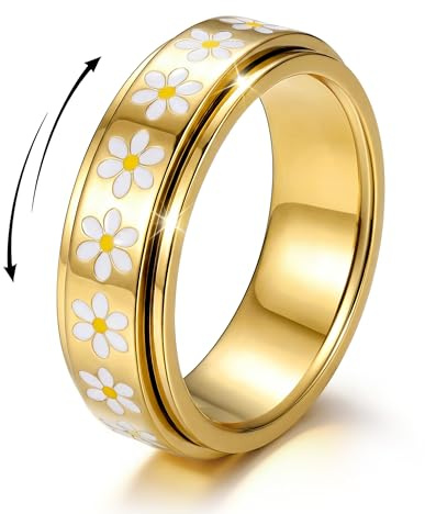 Dochais Anxiety Antistress Spinner Ringe Edelstahl Gold/Silber Gänseblümchen-Ring Damen Fidget Ring Band Modeschmuck Ringe für Damen Herren