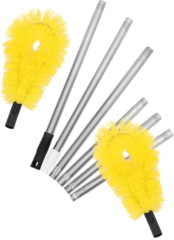 Alipis Brosse Télescopique de Nettoyage de Gouttières Réglable 6 Sections, 2 Têtes Jaunes en Poils Spéciaux, Accessoire pour Nettoyage des Feuilles et Débris, Outil Multi-angles