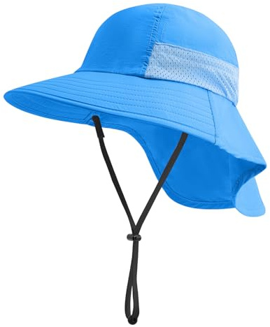 InfiniZer Chapeau de soleil pour enfant fille - Protection UV - 50 bonnets - Large bord - Avec rabat de nuque - Pour enfant de 1 à 12 ans
