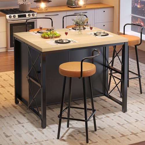 Kelodan Isola da cucina con striscia luminosa a LED, tavolo da lavoro nero, tavolo da lavoro, tavolo da caffè, adatto per soggiorno, sala da pranzo, superficie desktop con struttura in legno, piedini