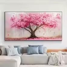 LMAIWANG Hermoso cuadro de cerezo en flor con flores rosas, ideal para decorar la sala de estar (70x140cm/Marco interno).