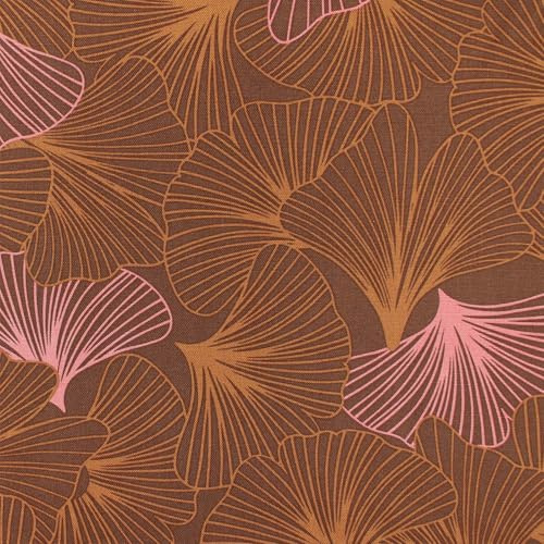 Canvas Stoff Ginkoblätter Floral, Dekostoff 100% Baumwolle, Leinenoptik, Blumenmuster braun (Länge am Stück: ab 100cm / Breite: 138cm)