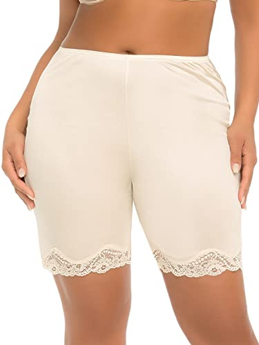 Ilusion Women's Short Slips 1037 - Slip Bloomers with Lace Trim - Beige, Size Xlarge