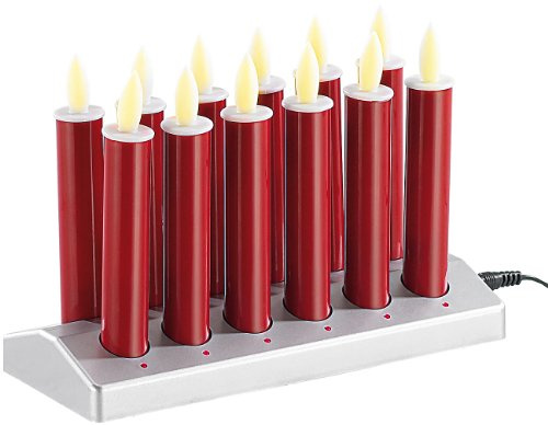 Lunartec Elektrische Kerzen: 12 stimmungsvolle LED-Akku-Kerzen mit Edelstahl-Haltern, rot (LED Stabkerze, Pyramidenkerzen mit Batterie, ohne)
