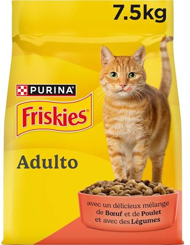 PURINA Friskies - Croquettes Chat Adulte Bœuf Poulet - Sac de 7,5 kg | Croquettes Chat Adulte Saveur Bœuf, Poulet, Légumes - Digestion saine et muscles toniques - Santé Chat - Repas savoureux