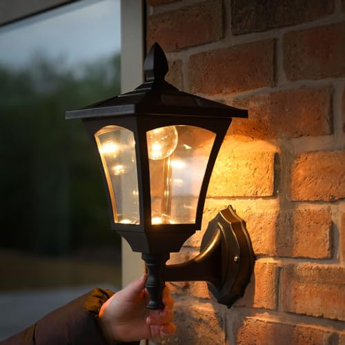 Festive Lights 34cm klassische Solar Wandlampe Aussen, schwarz, warmweiße LEDs, Solarleuchte Garten, Solar Laterne schwarz, Wandlampe aussen, Solarstrahler außen