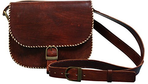 Edelnice Trachtenmode Elegante mittelgroße Damen Umhängetasche SARA aus Ziegenleder im Vintage Look mit weißen Ziernähten 22x19x5