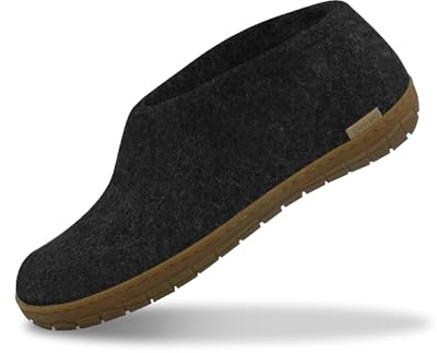GLERUPS Indoor Outdoor Slippers Men & Women with Rubber Sole (Black) | Unisex Wool Slipper Shoes | Comfy Slippers Women Men | Cosy Gents and Ladies Slippers