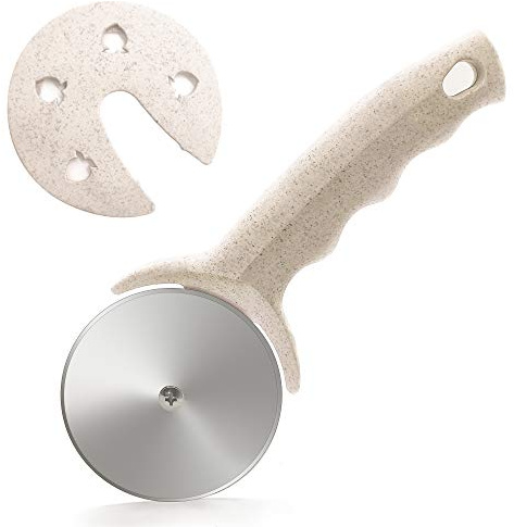 HELEERON Pizza Cutter Wheel, Stainless Steel Pizza Cutter with Cover, Super Sharp Pizza Slicer-Dishwasher safe,Smooth Rotating Pizza Wheel Safe with Healthy Material（Beige）
