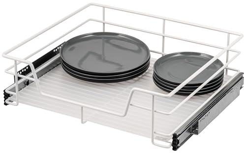 bremermann Telescopic drawer, 60 cm wide, with shelf, telescopic rails, pull-out cabinet, ideal for kitchens and bathrooms, made of metal (White)