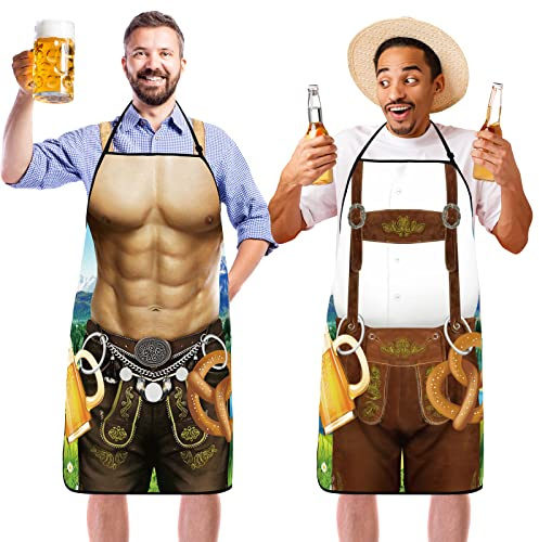 Sintege Pack of 2 Oktoberfest Aprons German Apron Lederhosen and Dirndl Apron for Bavarian Beer Festival Festival Party Decor (Men's Style)