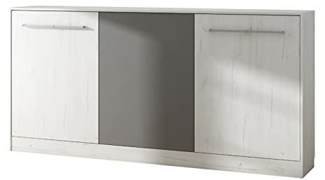 Armadio letto a scomparsa per il tempo libero BB - orizzontale 90 x 200 cm Bianco Artigiano/Grafite pieghevole da parete Roddy